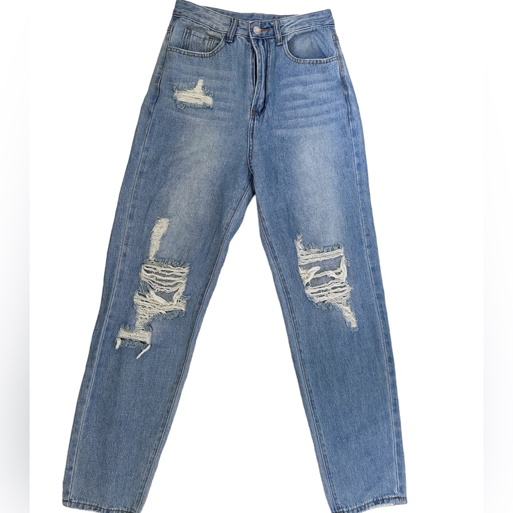 Light Wash Ripped Straight Leg Jeans